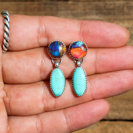 Pink Spiny Oyster & Kingman Turquoise Studs