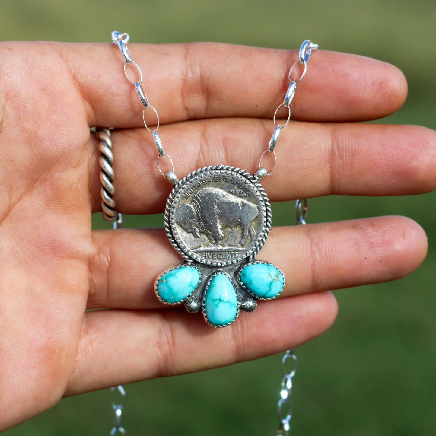 Lone Mountain Turquoise Buffalo Nickel Necklace