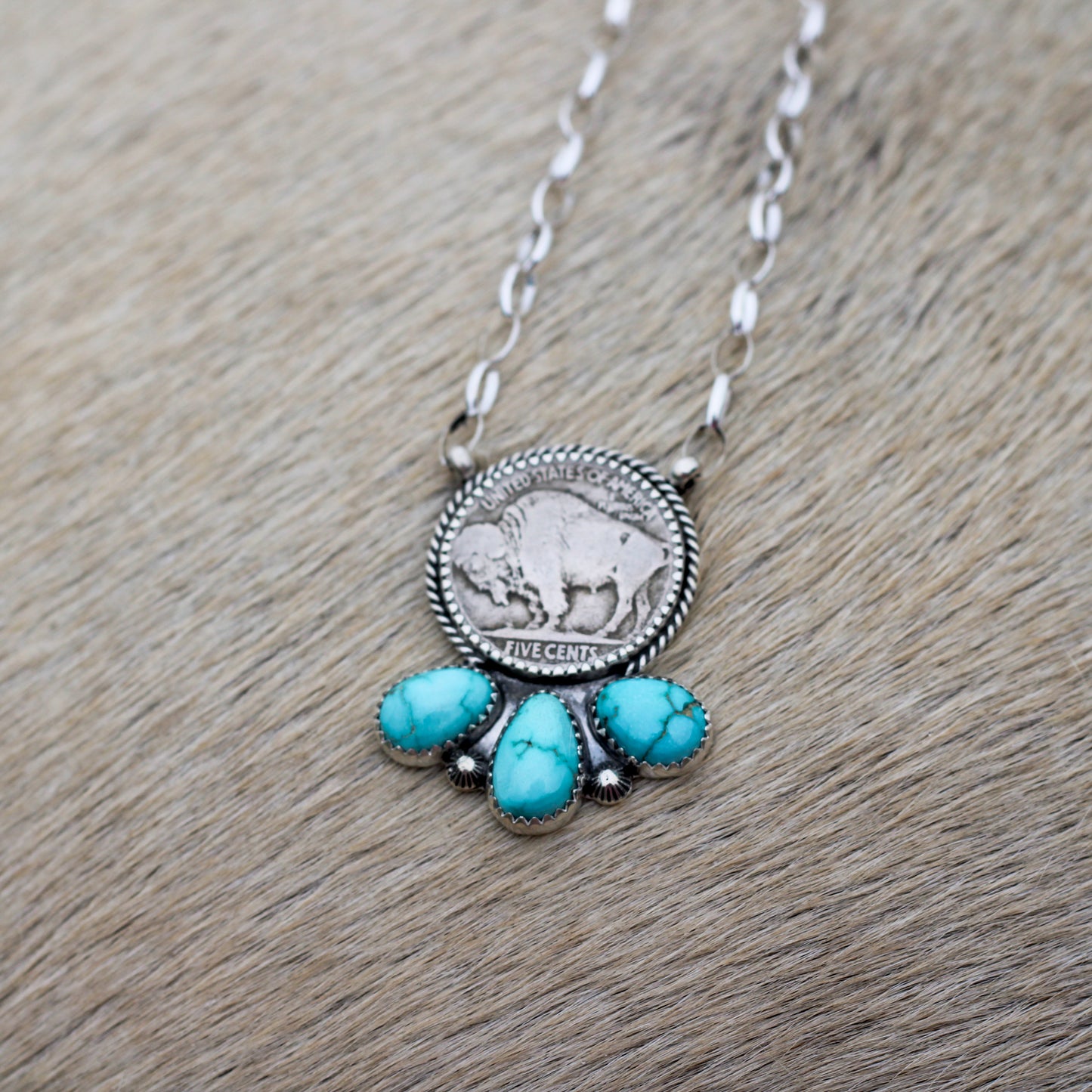 Lone Mountain Turquoise Buffalo Nickel Necklace