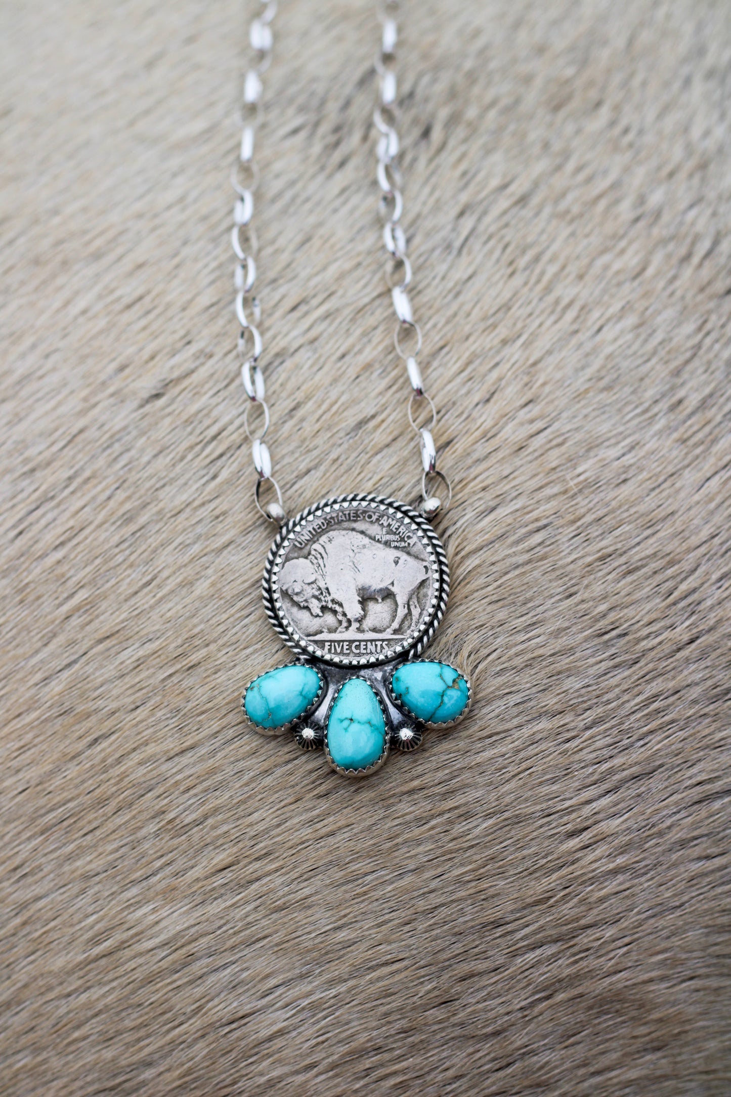 Lone Mountain Turquoise Buffalo Nickel Necklace