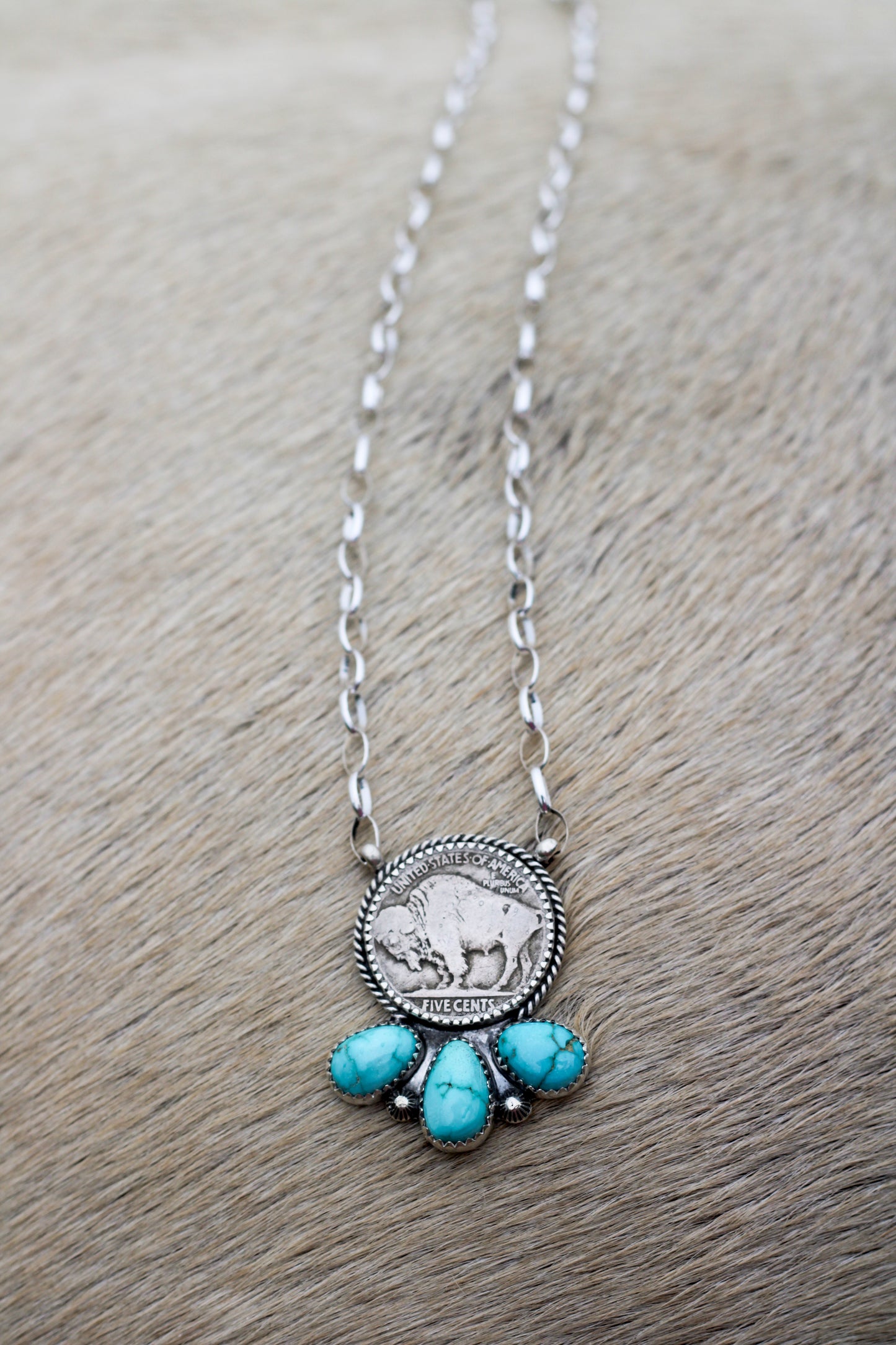 Lone Mountain Turquoise Buffalo Nickel Necklace