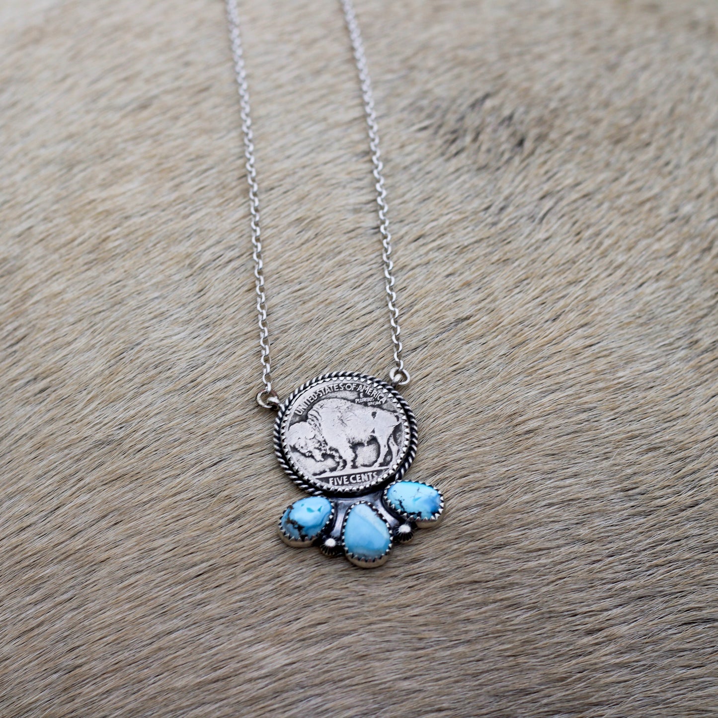 Golden Hills Turquoise Buffalo Nickel Necklace
