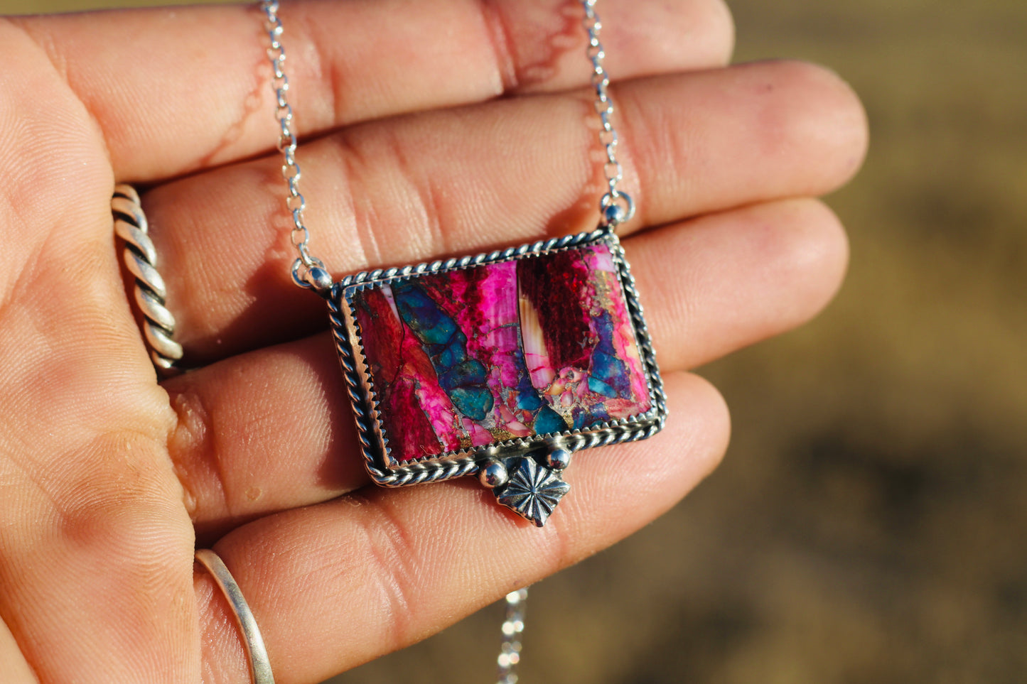 Pink Spiny Oyster & Turquoise Necklace