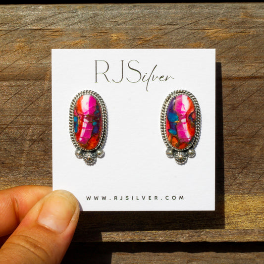 Pink Spiny Oyster & Turquoise Studs