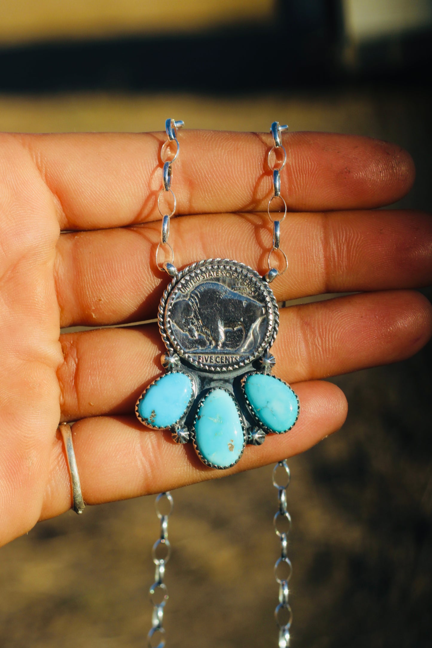 Lone Mountain Turquoise Buffalo Nickel Necklace
