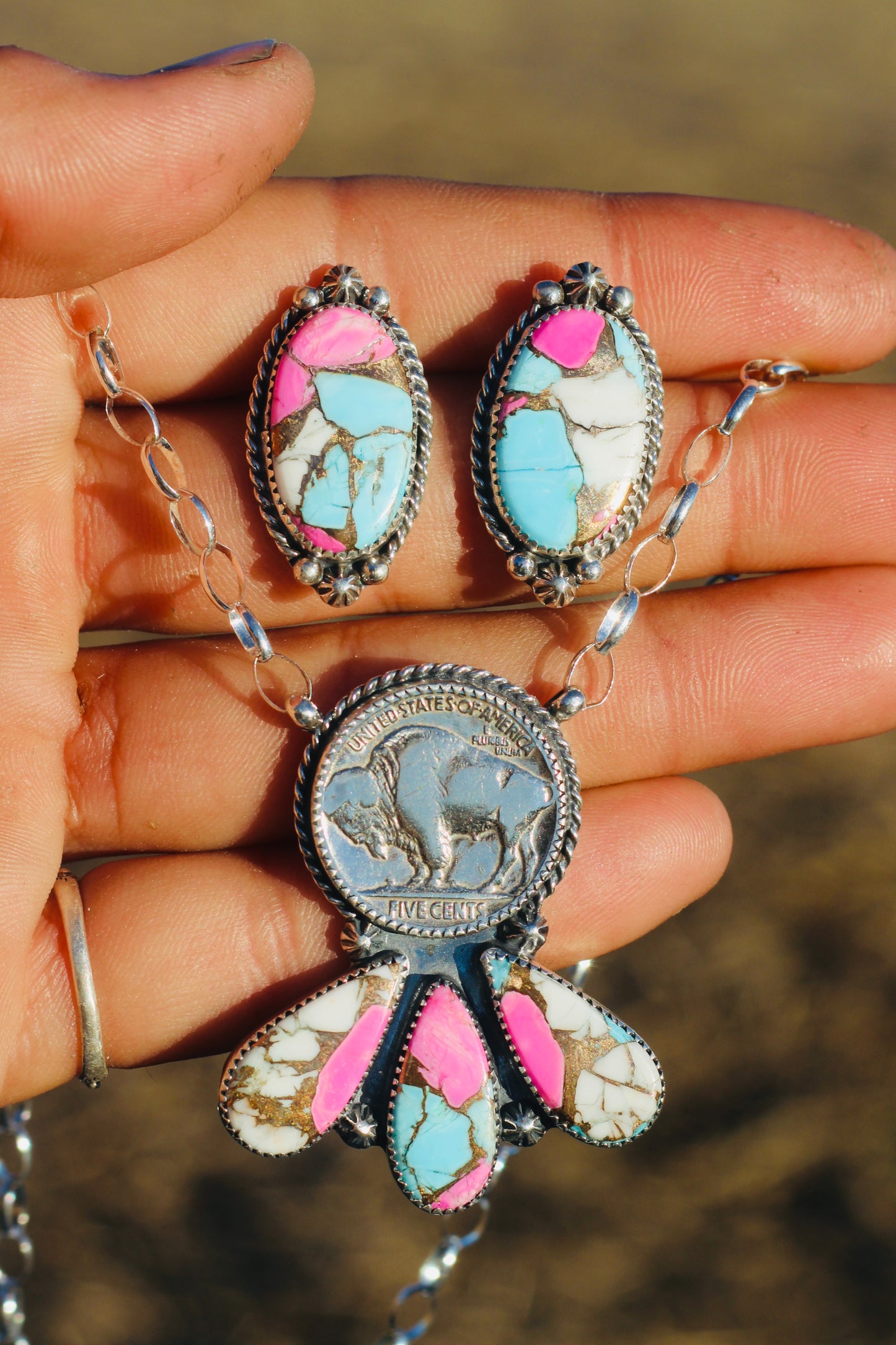 Cotton Candy Buffalo Nickel Necklace