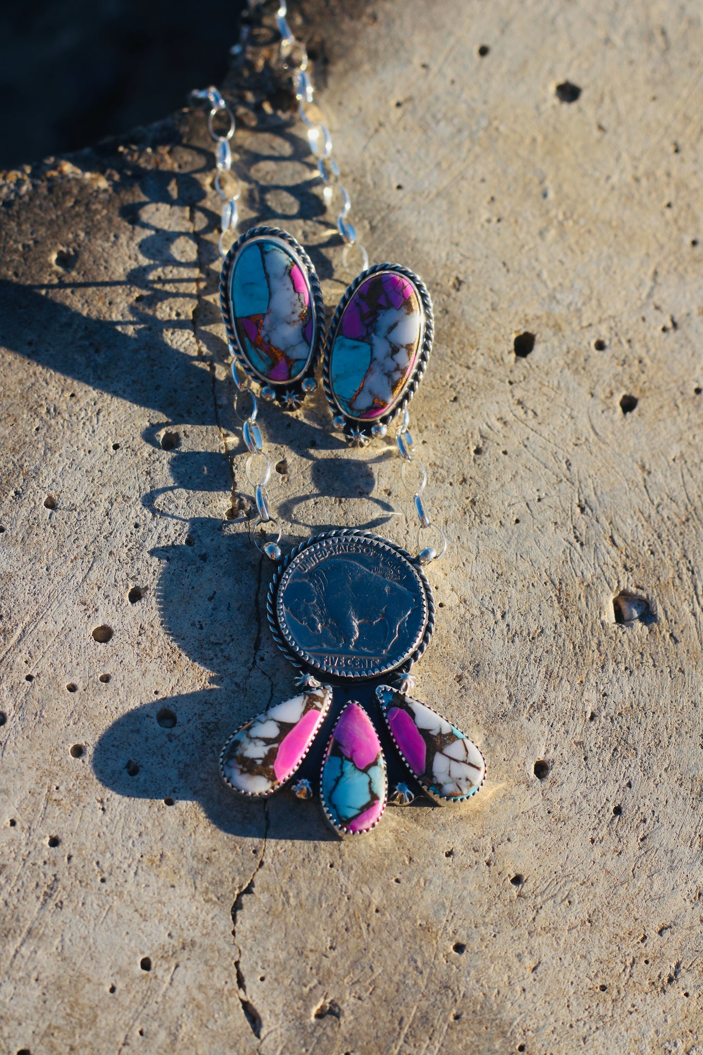 Cotton Candy Buffalo Nickel Necklace
