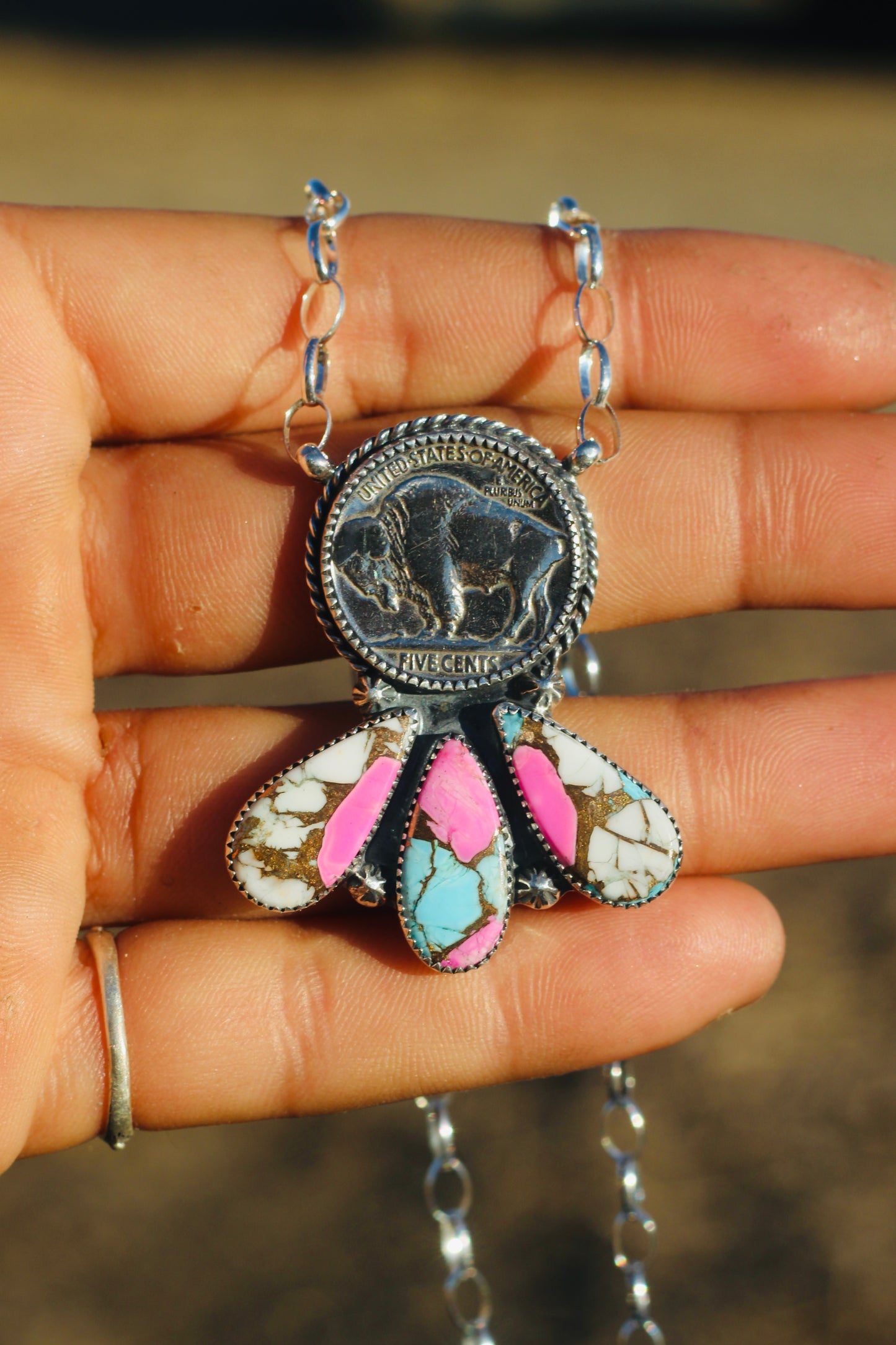 Cotton Candy Buffalo Nickel Necklace