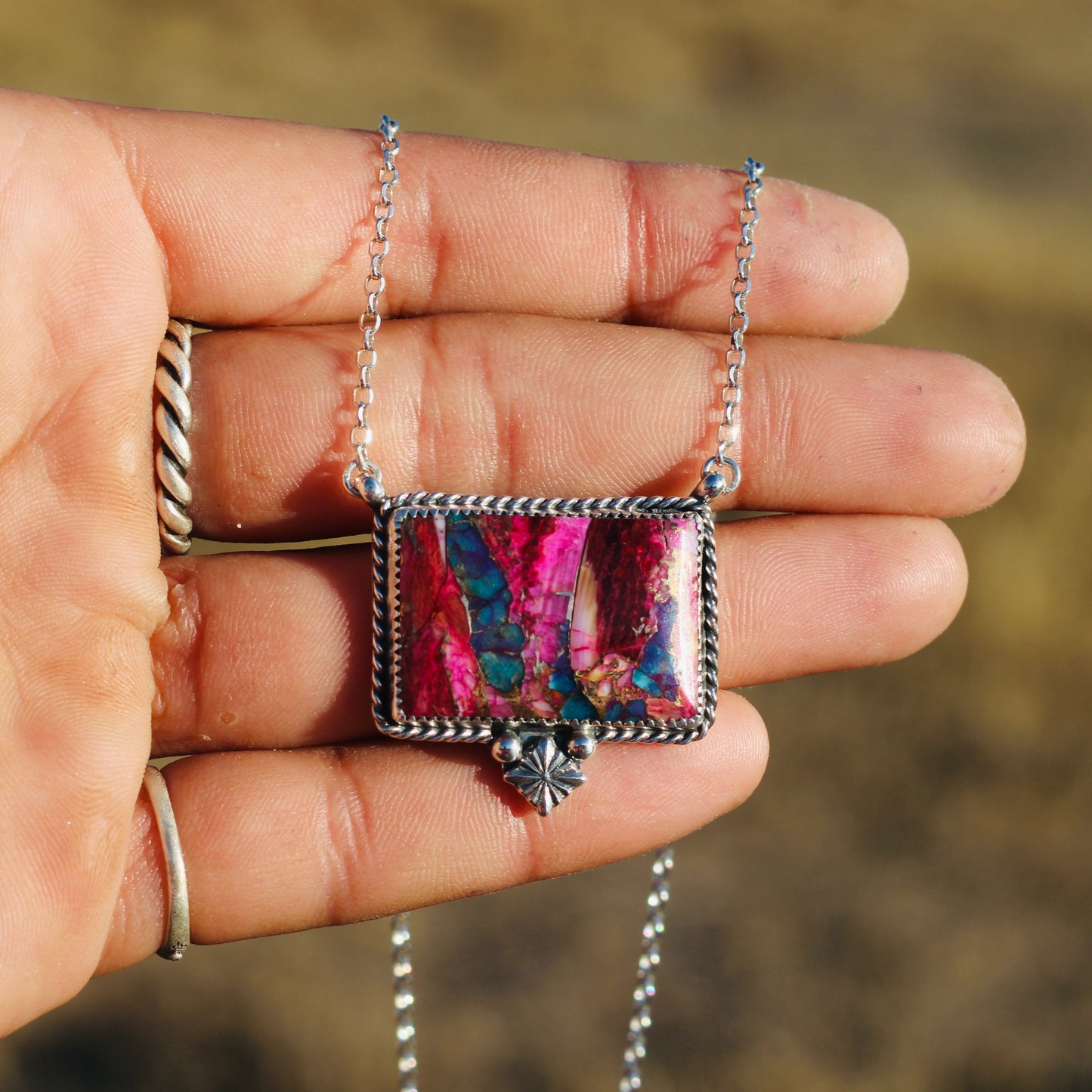 Pink Spiny Oyster & Turquoise Necklace