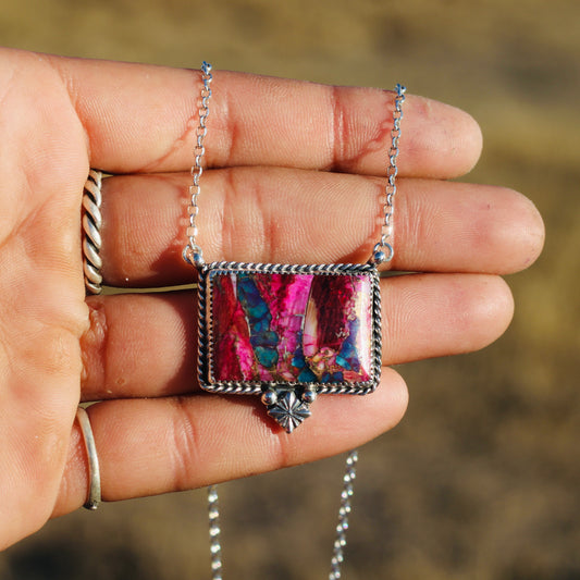 Pink Spiny Oyster & Turquoise Necklace