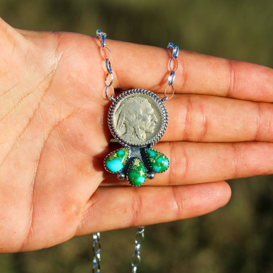 Sonoran Mountain Turquoise Indian Nickel Necklace