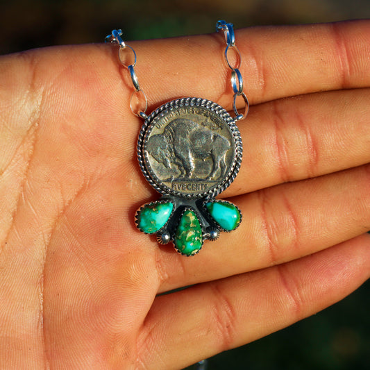 Sonoran Mountain Turquoise Buffalo Nickel Necklace