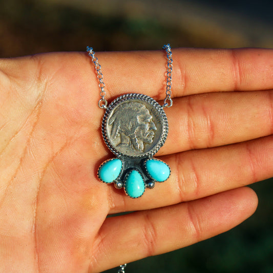 Lone Mountain Turquoise Indian Nickel Necklace