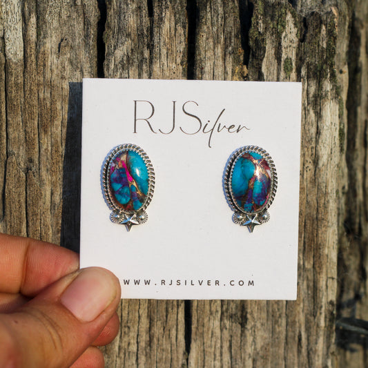 Pink Spiny Oyster & Turquoise Studs