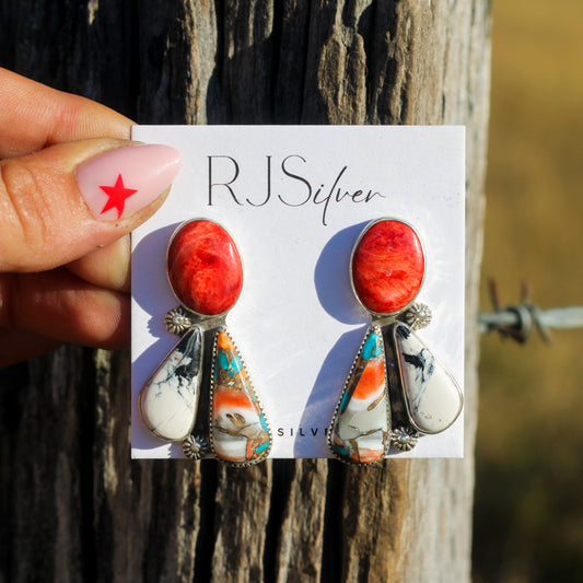 Wildcard Studs - Spiny Oyster & White Buffalo